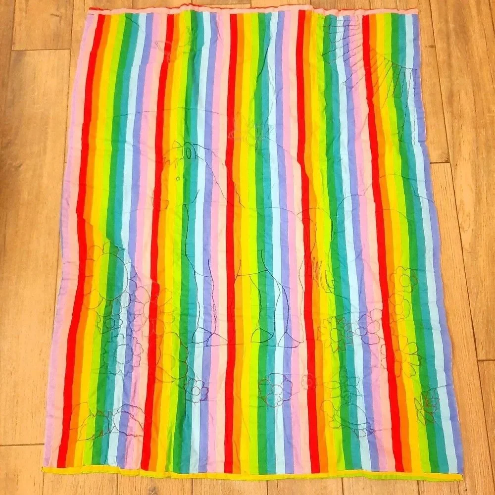 Rainbow Zebra Quilt Baby Blanket comforter toddler kids w pillow bright handmade